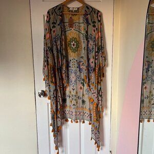 Natural Life Gray Floral Kimono with Tassels